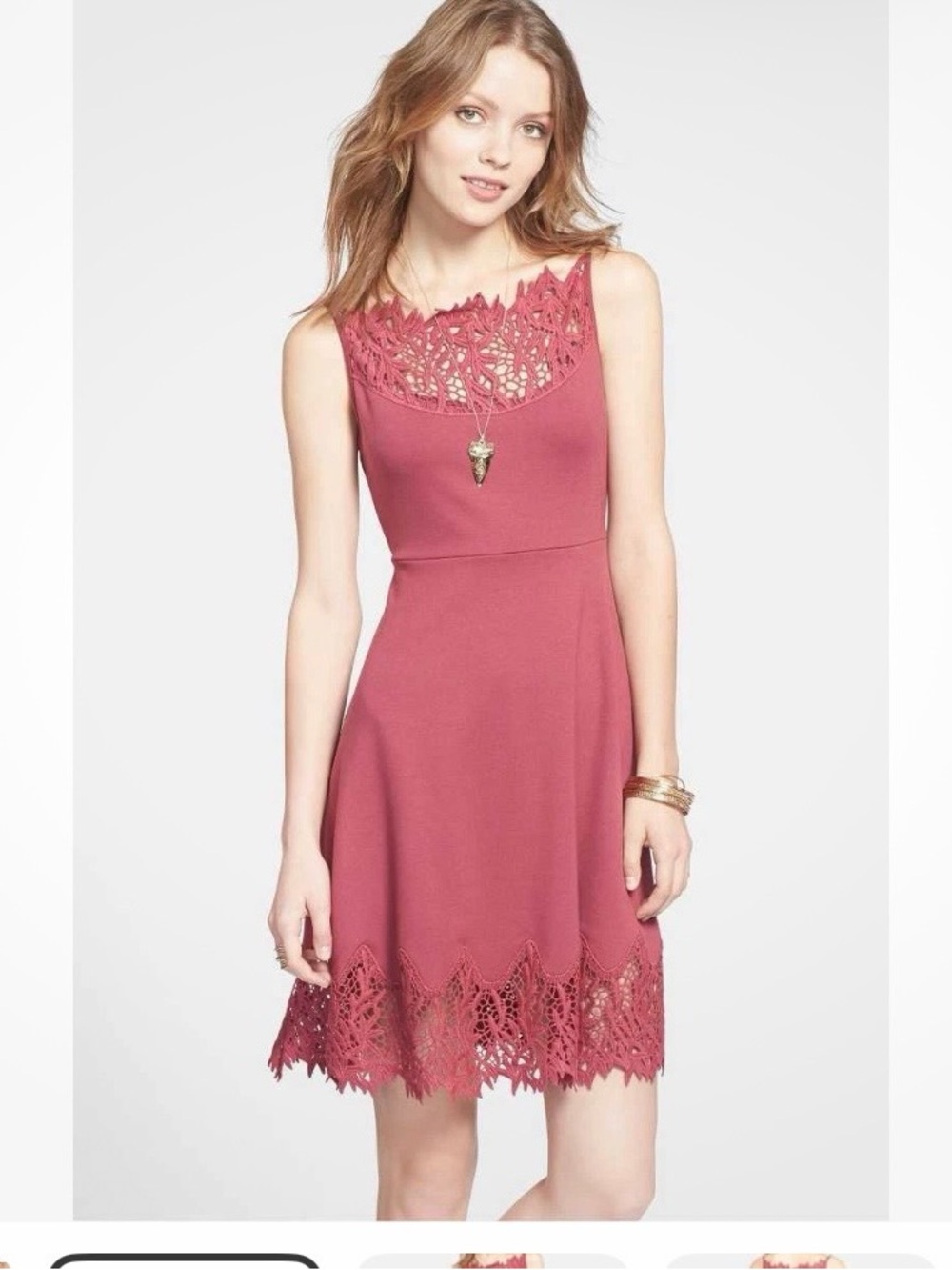 Free People burgundy lace fit & flare dress